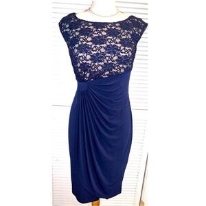 Signature Sadie Navy Blue Lace gathered midi dress size 10